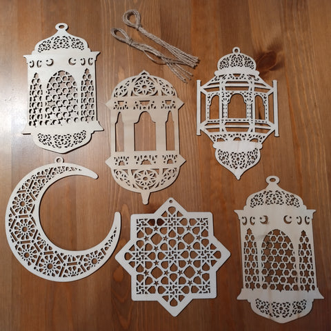 Wooden Hanging Decorations (6pc)