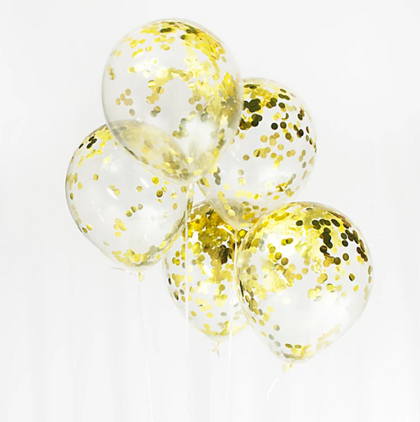12" Gold confetti balloons