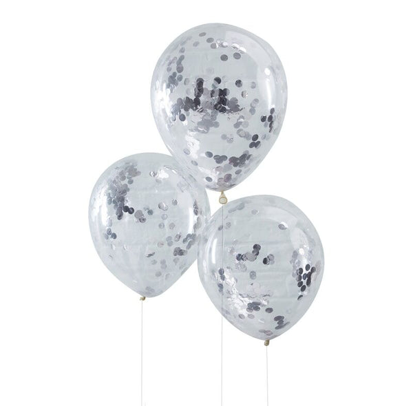 12" Silver confetti balloons