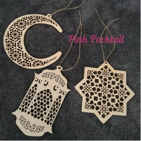 3pc wooden hanging shapes