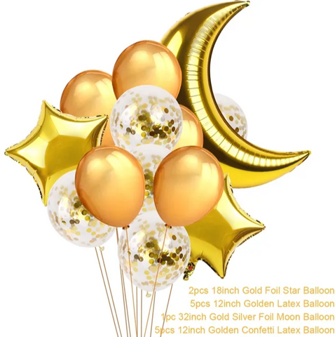 Gold Moon and Star Party Balloon Set
