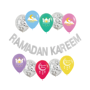 Ramadan Kareem silver bunting and balloon set