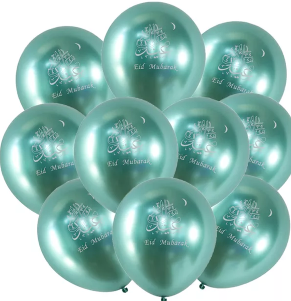 Green Eid Mubarak balloons 10pk